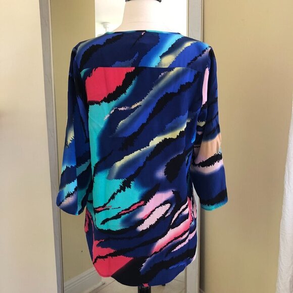 Yumi Kim Lizzie Silk Blouse Top Small Blue Abstract Watercolor Print Roomy Fit - Picture 5 of 10
